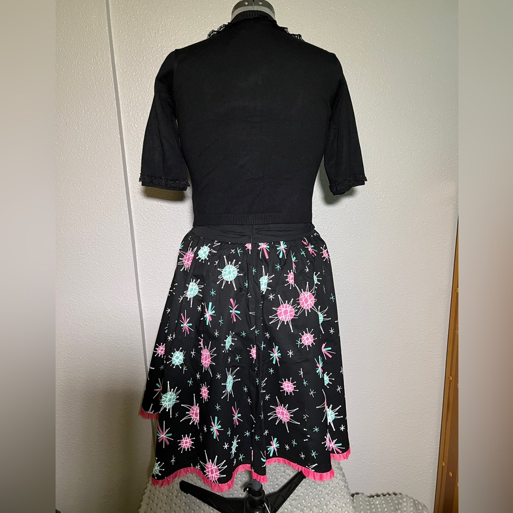 Sourpuss Black Form Fitting Cardigan with Aqua Starburst and Lace Sz XL NWT - Picture 9 of 10